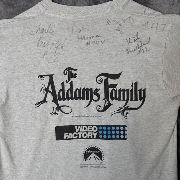 Vintage The Adams Family Block Buster Movie Promo Gray Short Sleeve Size X-Large - Picture 7 of 7